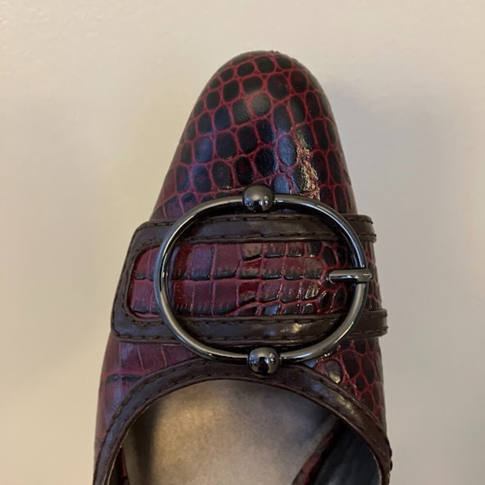 Franco Sarto Leather Snakeskin Burgundy Heels Size 8M L-IOTA - Picture 5 of 9